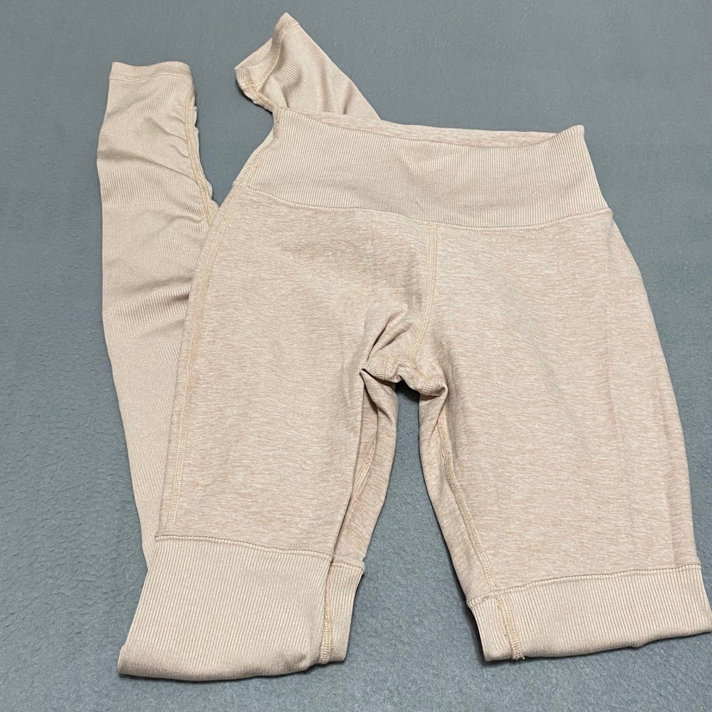 Alo Yoga High Waist Goddess Leggings Heathered Tan Ribbed Leg Warmer Medium